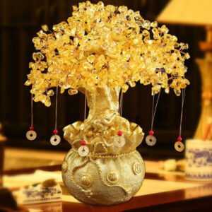 Lucky Tree Wealth Yellow Crystal Natural Money Ornaments Bonsai Style Luck Feng Shui Craft