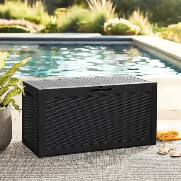 Outdoor All-Weather Gallon Resin Deck Box, Black Organizer Home Organization Storage Box