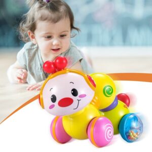 Baby Developmental Inchworm Crawling Toys - Press and Go Toy with Light Up and Music