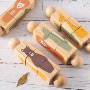 Baby Wooden Montessori Toys Cartoon Animal Crocodile Bear Rotate Blocks Rattle Puzzle Game Baby Food Grade