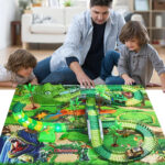 Dinosaur Railway Toy Car Kids Track Racing Track Toys Set Bend Flexible Race Track Flash Light Car Educational Toys