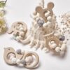 Baby Silicone Nursing Bracelets Wood Teether Silicone Beads Teething Wood Rattles Toys Baby Teether Bracelets