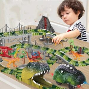 Track Electric Dinosaur Car Mountain Road Rail Kids Puzzle Playful Toy Emit Light Boys Christmas