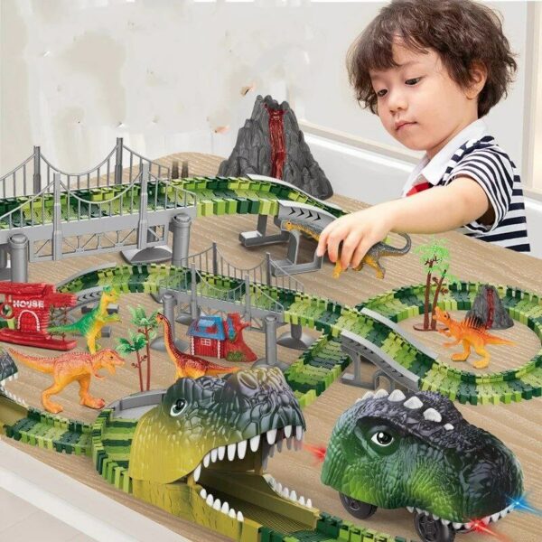 Track Electric Dinosaur Car Mountain Road Rail Kids Puzzle Playful Toy Emit Light Boys Christmas