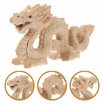 Wood Dragon Statue Dragon Figurine Ornament Wood Craft Dragon Sculpture Wealth Chinese Auspicious Dragon Figurine