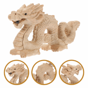 Wood Dragon Statue Dragon Figurine Ornament Wood Craft Dragon Sculpture Wealth Chinese Auspicious Dragon Figurine