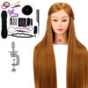 Temperature Fiber Hair Mannequin Head for Hairdressers Long Brown Hairstyles Dummy Heads with Stand Scissors Comb