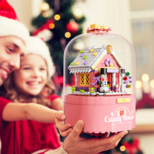 Christmas Drifting Snow Music Box Building Blocks Santa Claus Candy House Snowman Bricks
