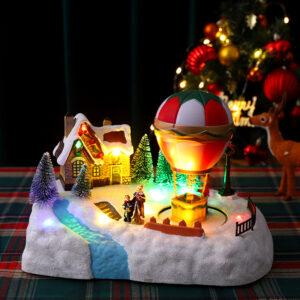 Lighted Christmas House Scene Village House Sculpture Statues Xmas Decoration Musical Decors Playground