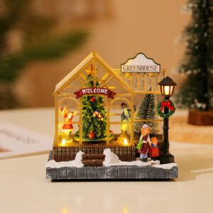 Christmas House Tree Electric Music Box Christmas Resin Musical Houses LED Lighted Christmas Buildings