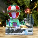 Christmas Village Music Snow Village House With Rotating Lighted Tropical Balloons USB Powered Bright Holiday