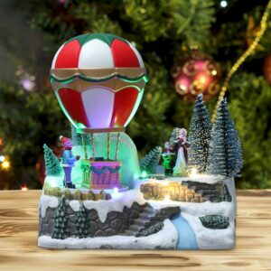 Christmas Village Music Snow Village House With Rotating Lighted Tropical Balloons USB Powered Bright Holiday