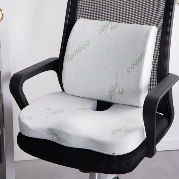 Bamboo Fiber Memory Foam Seat Cushion Back Cushion Slow Rebound Waist Support Set for Home Office Health Care