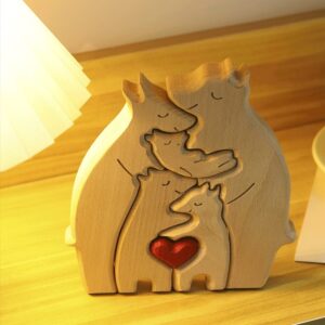 Personalised Hugging Bear Family Wooden Puzzle Ornament Christmas Birthday Gift Desk Decor Figurines Miniatures
