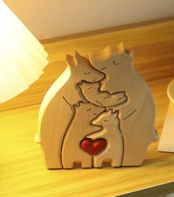 Personalised Hugging Bear Family Wooden Puzzle Ornament Christmas Birthday Gift Desk Decor Figurines Miniatures
