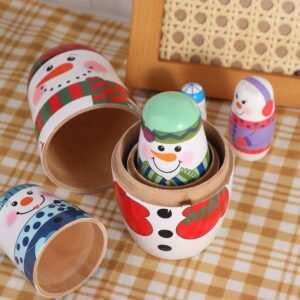 Christmas Snowman Santa Claus Russian Matryoshka Dolls Set 5 Layers Wooden Crafts Furnishings Birthday