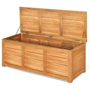Gallon Acacia Wood Deck Box, Garden Backyard Storage Bench, Outdoor Storage Container for Patio Furniture Cushions