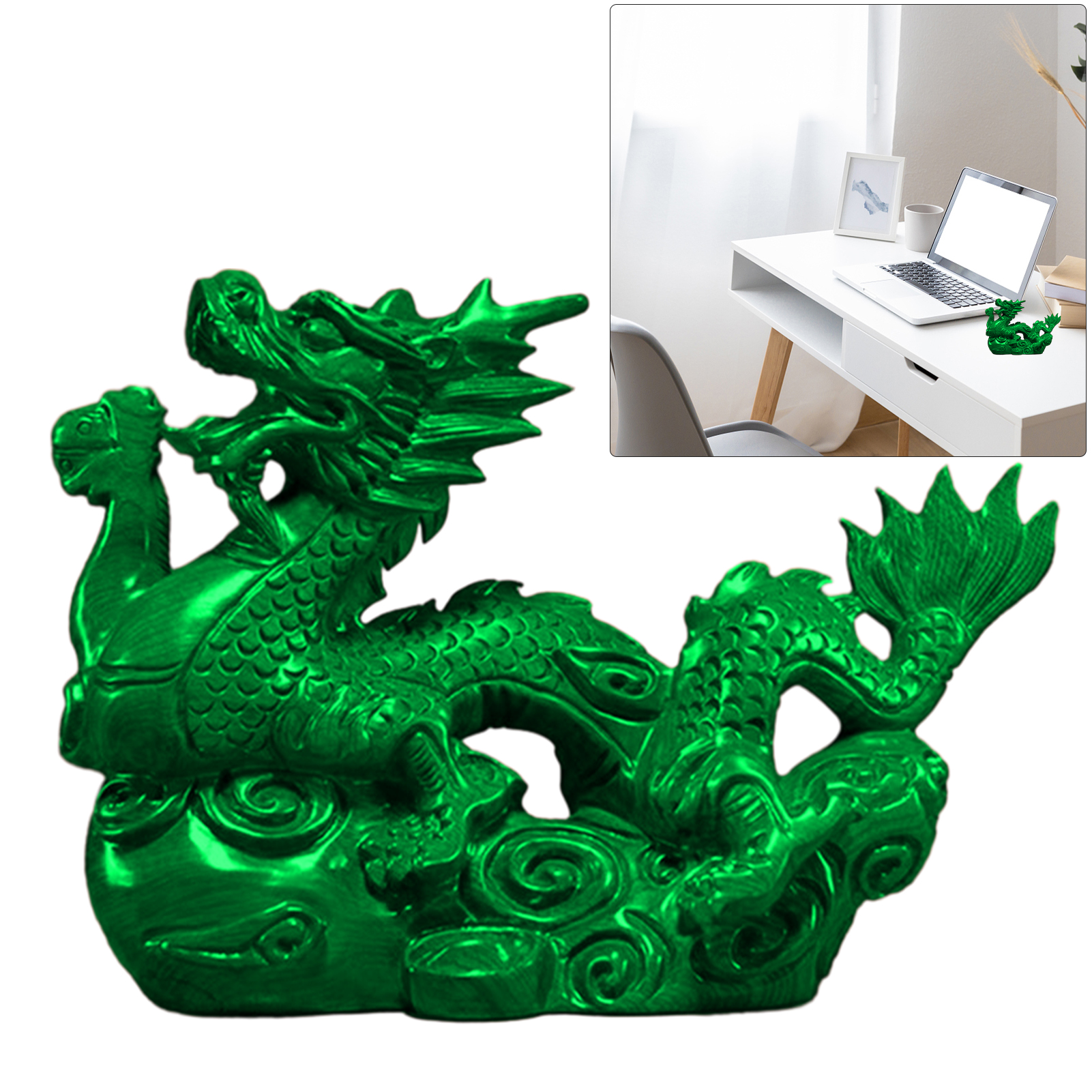 Prosperity Mascot Office Chinese Feng Shui Zodiac Dragon Statue Good Luck Wealth New Year Wooden Sculpture Green