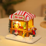 Christmas Village Snow House Statue Luminous Music Small House Spinning Hot Air Balloon Resin Village Ornaments