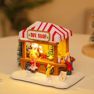 Christmas Village Snow House Statue Luminous Music Small House Spinning Hot Air Balloon Resin Village Ornaments