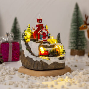 Christmas House Village Electric Music Box Glowing Christmas Snow Village Santa Claus House Miniature Ornaments