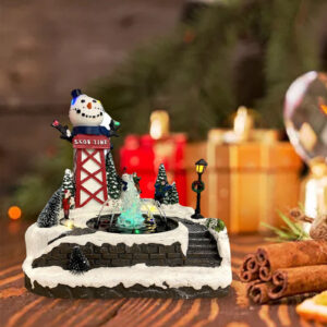 LED Luminous Music Christmas Village Ornaments Santa Claus Snow House Tree New Year Home Decoration
