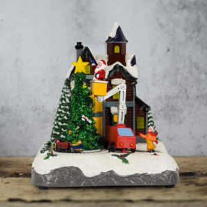 Christmas Decoration Santa Climbing Stairs Scene Music Box New Year Home Decoration