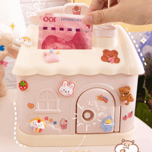 Cute Piggy Bank Anime Cartoon Square Money Boxes Piggy Bank with Lock and Key for Notes Children