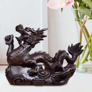 Wood Hand Carved Dragon Figurine  Dragon Statue Fengshui Zodiac Dragon Sculpture Animal Model Luck