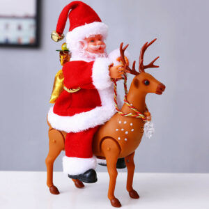 Christmas Gift Electric Santa Claus Riding A Deer Doll Elk Sled Toy Music Box Player Festival Decoration Home Party