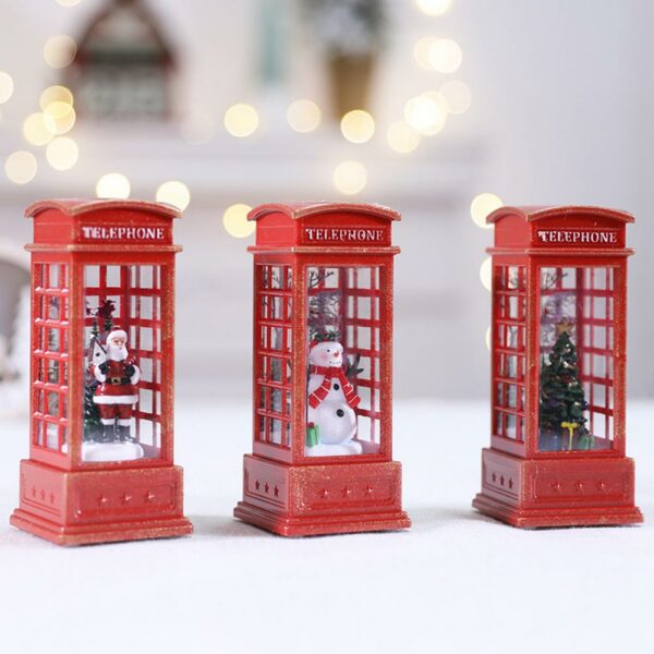Christmas Phone Booth Santa Claus Snowman Telephone Booth With LED Lights Desktop Ornaments Christmas