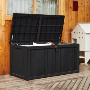 Large Storage Deck Boxes Outdoor Box Bench Waterproof Pool&Patio Resin Bin Storage Chest