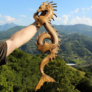 Dragon Statue Wall Decor Wooden Carving Dragon Art, Creative Norse Dragons Wood Carving Wall Hanging
