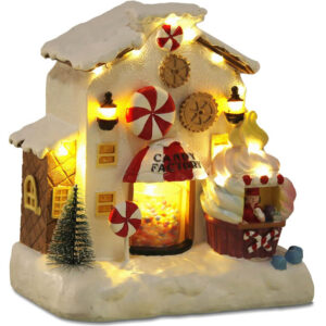Christmas Animated Gingerbread House Decoration,Collectible Buildings Figurines Candy Factory Ornament
