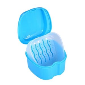 Denture Storage Box Organizer Dental Box Appliance with Hanging Mesh Container Retaining Bracket Portable Basket