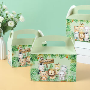 Animal Candy Box Bag Happy Birthday Party Decorations Kids Baby Shower Boy Wild One Safari Birthday Party Box Bags