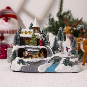 Christmas Glowing Snow House Figurine Rotatable Music Villages Sculpture for Home Bar Shop Decoration Gift
