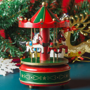Christmas Carousel Wooden Christmas Horse Carousel Box Merry-Go-Round Music Boxes Toy Music Baby