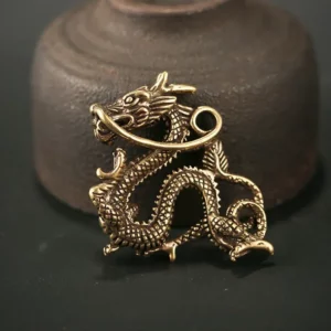 Animal Feng Shui Vintage Decoration Brass Dragon Statue Wealth Prosperity Chinese Style Pendant