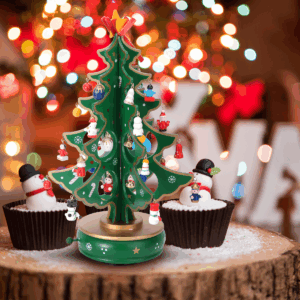 Classic Music Box Wooden Clockwork Design Christmas Tree With Pendants Miniature Handmade Music Box