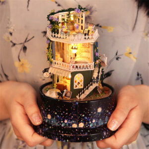 Dollhouse Rotating Music World Music Box DIY Cabin Miniature Construction Model Building Villa Toys Birthday Gift