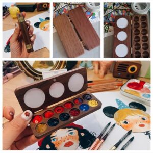 Portable Wooden Handmade Watercolor Paint Box Empty Magnetic Suction Box Palette Artist Travel Sketch Painting Art
