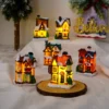 Christmas Decorations Resin Christmas Small House Micro Landscape Glowing Snow House Decoration