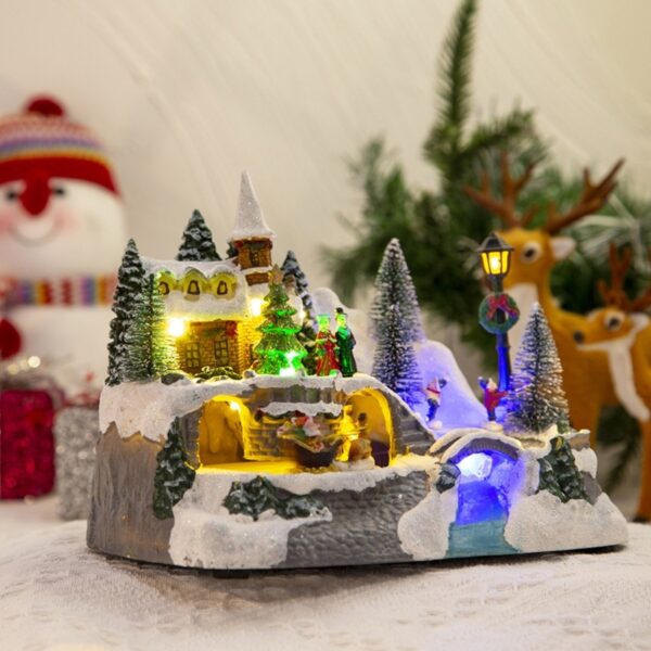 Christmas Snow House Figurine with Music Resin Crafts Art Statue for Home Restaurant Bar Table Decoration