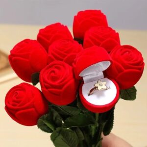Rose Flower Ring Box Red Cteative Rose Earring Display Holder Gift Boxs Bridal Wedding Engagement