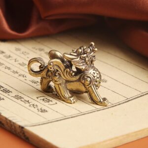 Statue Figurine Wealth Brass Decor Prosperity Chinese Style Ornament Qilin Dragon Luck Animal Fengshui Vintage Brass Statue