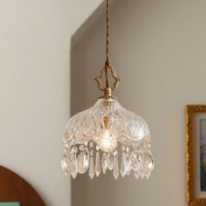 French Retro Glass Hanging Light Indoor LED Luxury Art Chandelier Bedroom Bar Restaurant Table Pendant Lamp