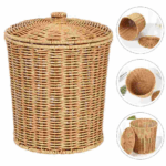 Wicker Storage Baskets Rattan Trash Can Round Recycle Waste Boxes Clothes Bedroom Sundries Seagrass Pot Laundry