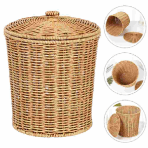 Wicker Storage Baskets Rattan Trash Can Round Recycle Waste Boxes Clothes Bedroom Sundries Seagrass Pot Laundry