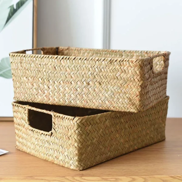 Natural Large Woven Seagrass Basket of Straw Wicker for Home Table Fruit Bread Towels Small Kitchen Storage